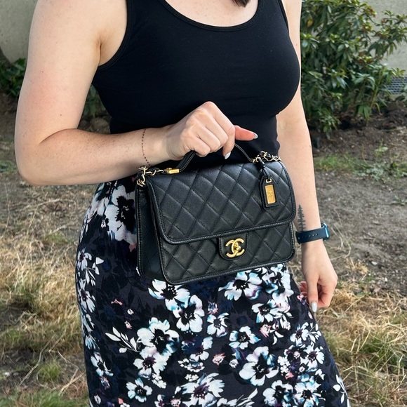 CHANEL™ BLACK CAVIAR LEATHER TOP HANDLE FLAP BAG - Picture 11 of 11